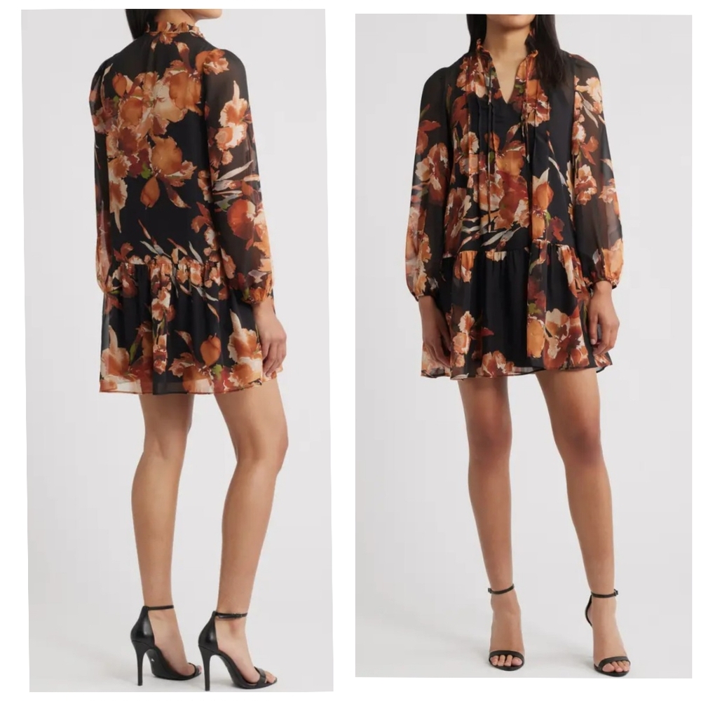 Julia Jordan Floral Long Sleeve Drop Waist Minidress